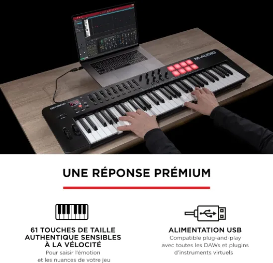 M-AUDIO Oxygen 61 (MKV) - Clavier maître 61 touches MIDI USB avec pads de rythme, modes Smart Chord et Scale, arpégiateur et pack de sons Native Instruments (intégration NKS) 61 Touches - Noir Unique
