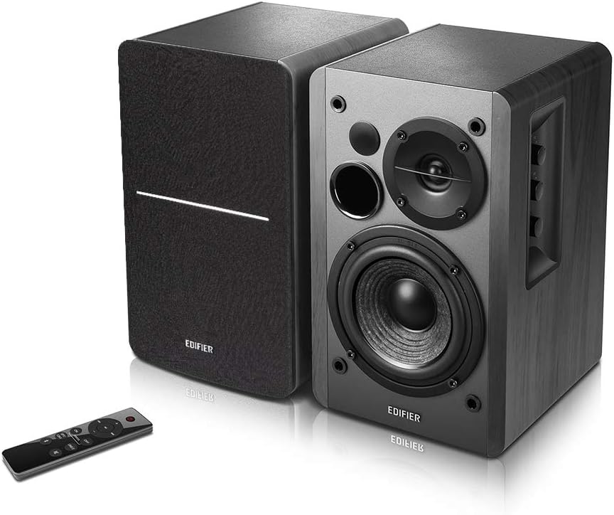 R1280DBs Enceintes de Étagère Active Bluetooth - Entrée Optique - Haut-Parleur Moniteur de Studio Wireless 2.0-42W RMS avec Caisson de Basses Line Out - Noir