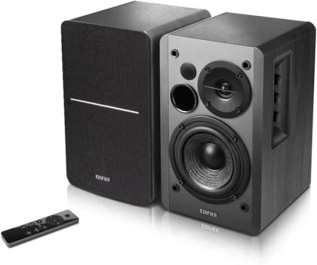 R1280DBs Enceintes de Étagère Active Bluetooth - Entrée Optique - Haut-Parleur Moniteur de Studio Wireless 2.0-42W RMS avec Caisson de Basses Line Out - Noir