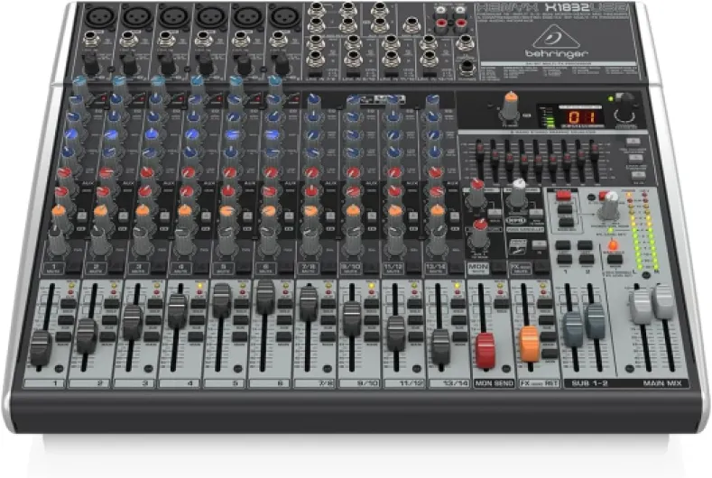 X1832 USB Table de Mixage Haut de Gamme 18-Entrées 3/2-Bus avec Préamplis et Compresseurs de Micros Xenyx, Eq Britannique, Processeur Multi-Effets 24-Bit et Interface USB/Audio 18 XENYX X1832USB Unique