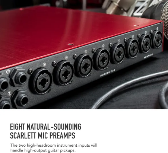 Scarlett OctoPre Dynamic pour l'enregistrement, la production et le live — préampli micro de huit canaux avec convertisseurs AN/NA et compresseur analogique