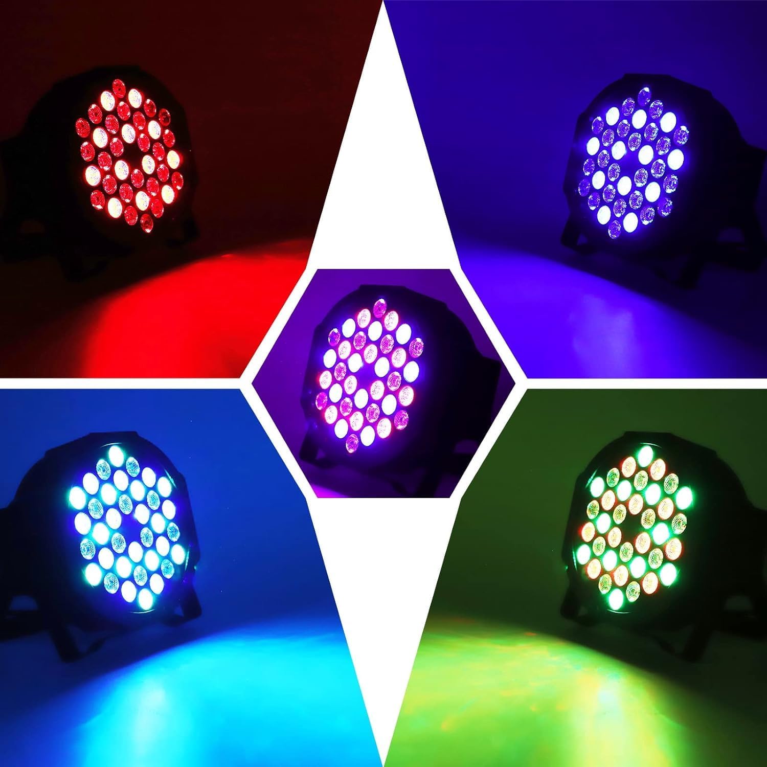 U`King 4 PCS RGB Lumiere de Scene avec Sac, 72W Par 36 LED Projecteur Jeux de Lumiere Eclairage Scene avec Télécommande et 7 Modes, Lumière Disco pour Fête DJ Bars Groupe Concerts Halloween Noël 4PCS+ Sac