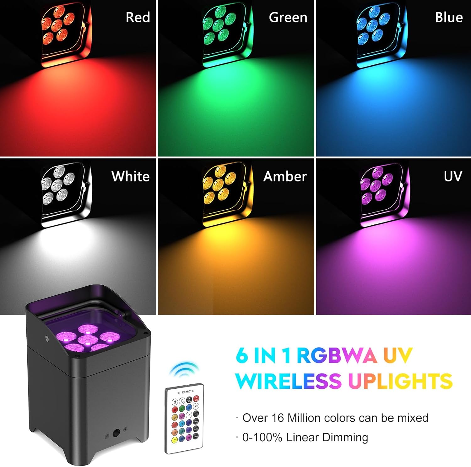 4pcs 108W LED Par RGBWA + UV projecteurs Batterie rechargeable avec sac et télécommande - APP/DMX - Éclairage de scène pour DJ, discothèque, bar, karaoké, mariage 4 Pièces+sac