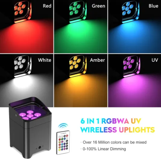 4pcs 108W LED Par RGBWA + UV projecteurs Batterie rechargeable avec sac et télécommande - APP/DMX - Éclairage de scène pour DJ, discothèque, bar, karaoké, mariage 4 Pièces+sac