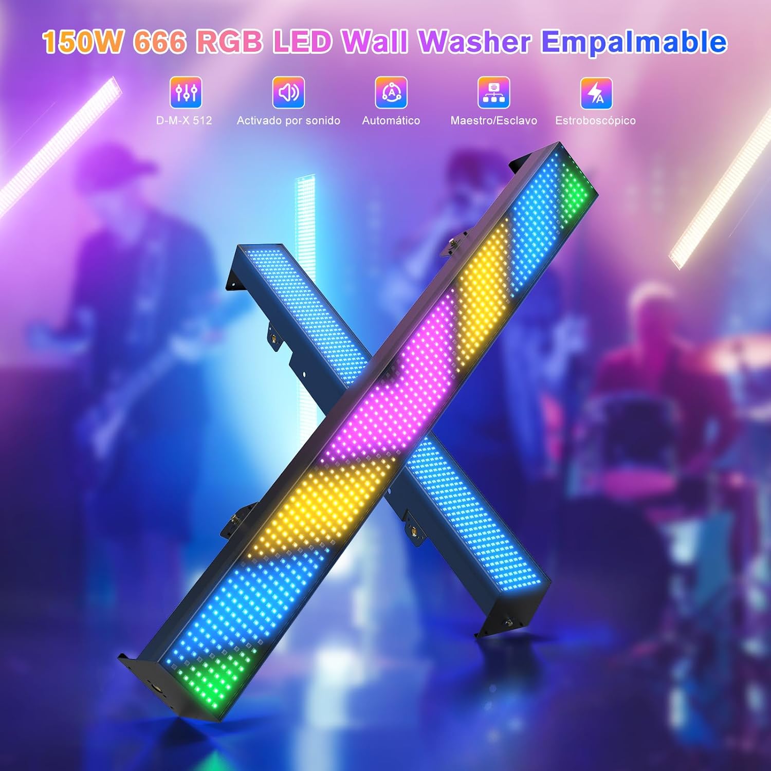 2PCS 150W Wallwasher Éclairage de Scène 666LEDs LED RGB Bar wash light 30Hz Stroboscope 254 effets Barre lumineuse pour Fête Bar Jardin Architecture Mariage