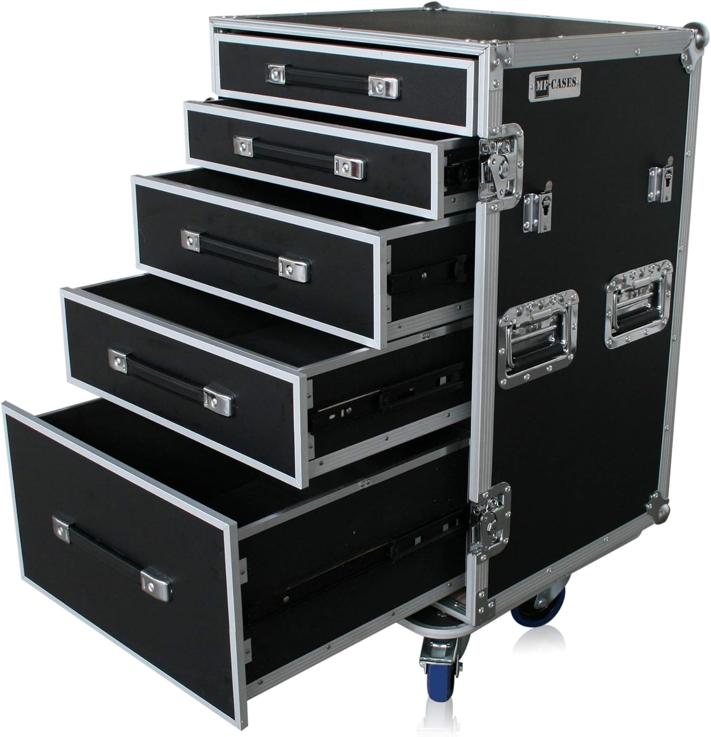 MF-Cases Mallette à outils avec table Flightcase à roulettes Rack de foire pour barbecue Extérieur Noir 750 x 520 x 525 mm