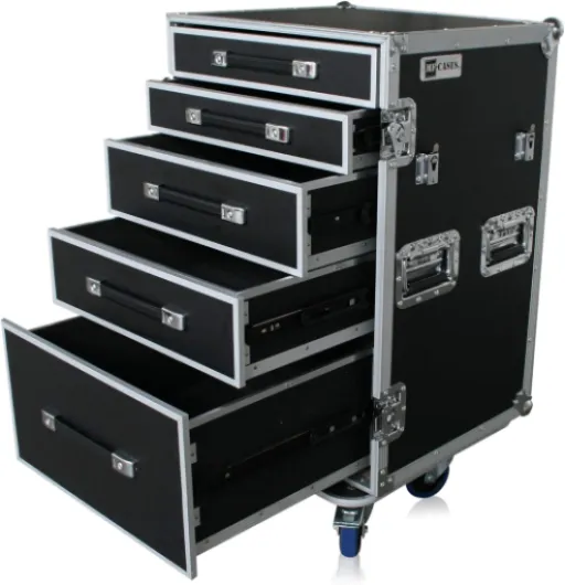 MF-Cases Mallette à outils avec table Flightcase à roulettes Rack de foire pour barbecue Extérieur Noir 750 x 520 x 525 mm
