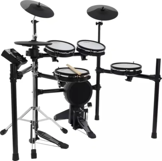DDX50-MESH Batterie Électronique à Peaux Maillées – Pads 10” réalistes, Grosse Caisse Compatible Double Pédale, Cymbales Double Zone, Module 475 Sons, USB-MIDI, Sortie Casque, Rack Réglable