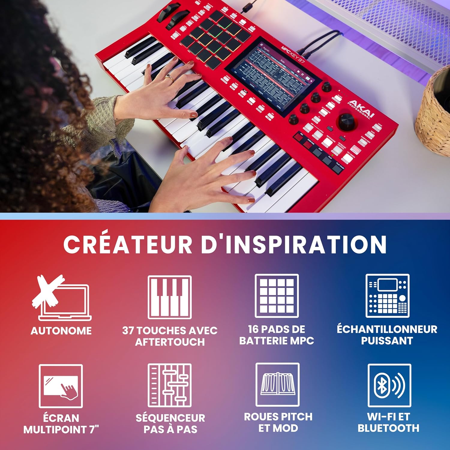 MPC Key 37 Synthétiseur de Production Autonome, Boîte à Rythmes, Clavier MIDI, avec Wi-Fi, Bluetooth, Écran Tactile, Plug-ins et Intégration Native Instruments Modern Compact