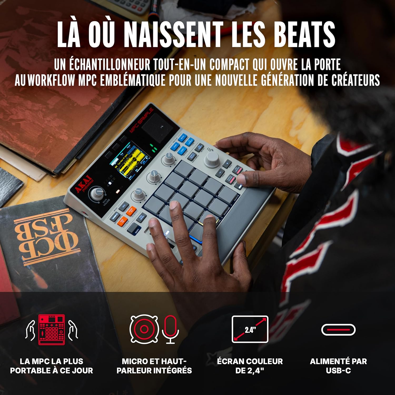 MPC Sample - Sampler Portable Autonome, Séquenceur et Processeur d'Effets avec Batterie Rechargeable, USB-C, Haut-Parleur et Micro