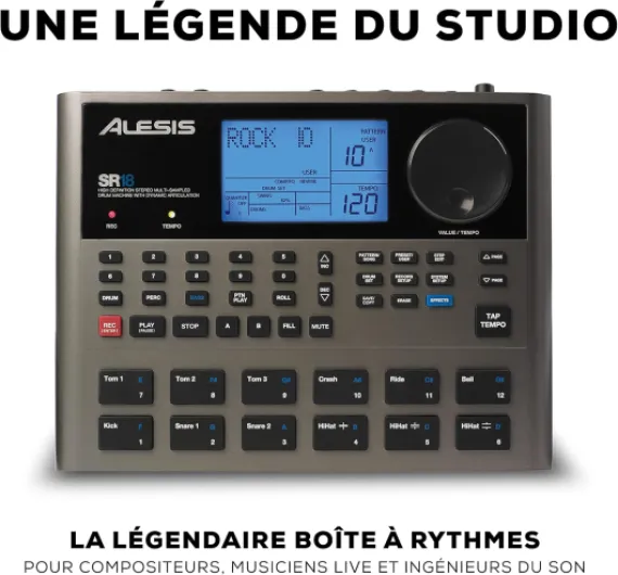 SR-18 - Boîte à Rythmes de Qualité Studio Professionnelle avec 12 Pads, Ecran LED, Banque de +500 Sons de Batterie et Percussion, Connectivité Complète et Effets/Processeurs Intégrés Gris