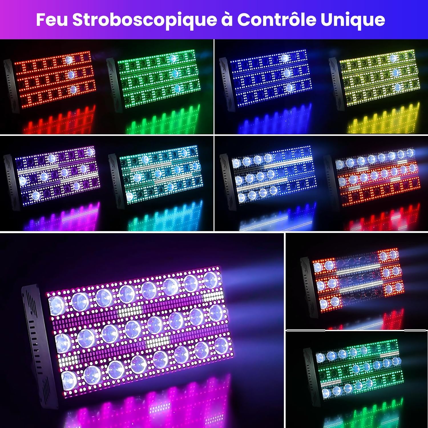 Lumières Stroboscope 300W LED Matricielle Faisceau Dynamique RGBW 4-en-1 Mappage de Pixels Jeu de Lumiere 5 Modes de Controle Intense Lumières de Scène pour DJ Bar Fête (1PC)