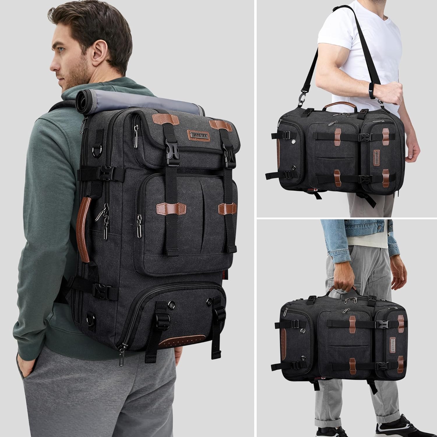 Sac à Dos de Voyage Hommes 40L Sac à Dos Ordinateur Convertible 3 In 1 Avec Port de Chargement USB Approuvé Par Les Compagnies AéRiennes（A8013 Noir