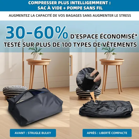 Sac a Dos Sous Vides: 46L Voyage Cabine Avion Bag Extensible Backpack Avec Pompe 19 Pouces PC Convient Pour les Voyages d'affaires Hommes Imperméable à l'eau Noir Noir 46l & Sac À Vide & Pompe