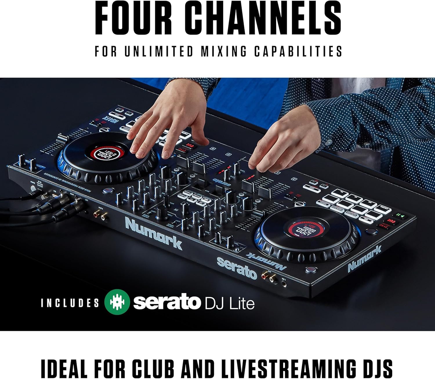NS4FX Contrôleur DJ 4 Canaux, Platines DJ Tactiles avec Écran, Pads et Effets Sonores, Sorties Cabine et Principale, Serato DJ Lite Inclus Unique NS4FX - Gris