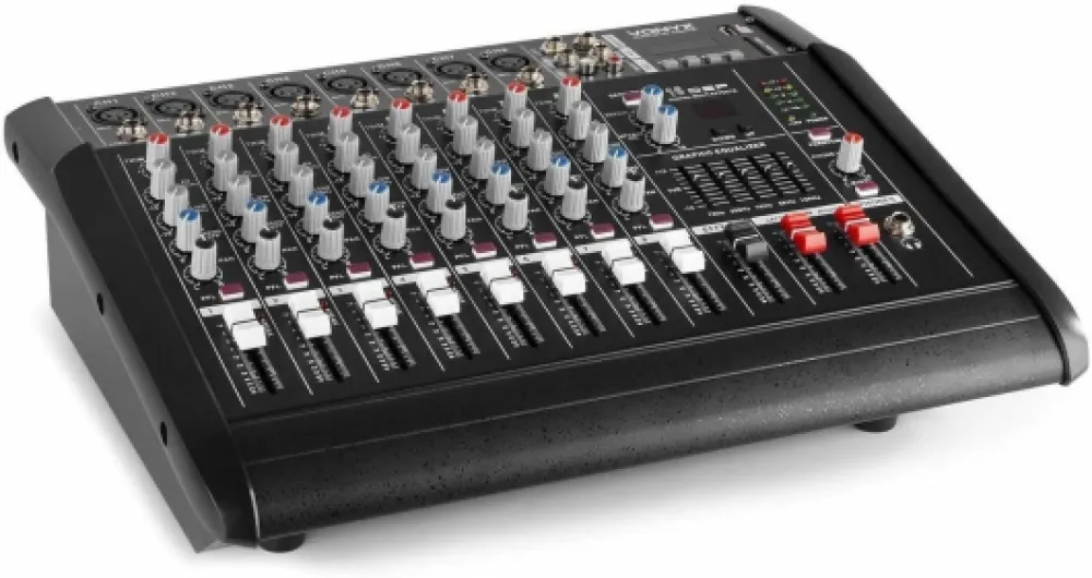 VONYX AM8A Table de Mixage 8 Canaux avec Amplificateur 1000 Watts Intégré, Bluetooth, MP3/USB/SD, 16 Effets Digitaux, Entrée RCA, Sonorisation Professionnelle, DJ, Discothèque