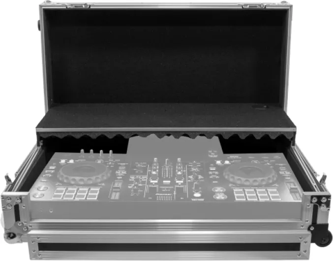 Case Professionnel pour Pioneer DJ XDJ RX3, Flight-Case en Multiplis Noir 9mm, Cornières Aluminium, Roulettes, pour Contrôleur DJ USB, avec Tablette pour PC Portable