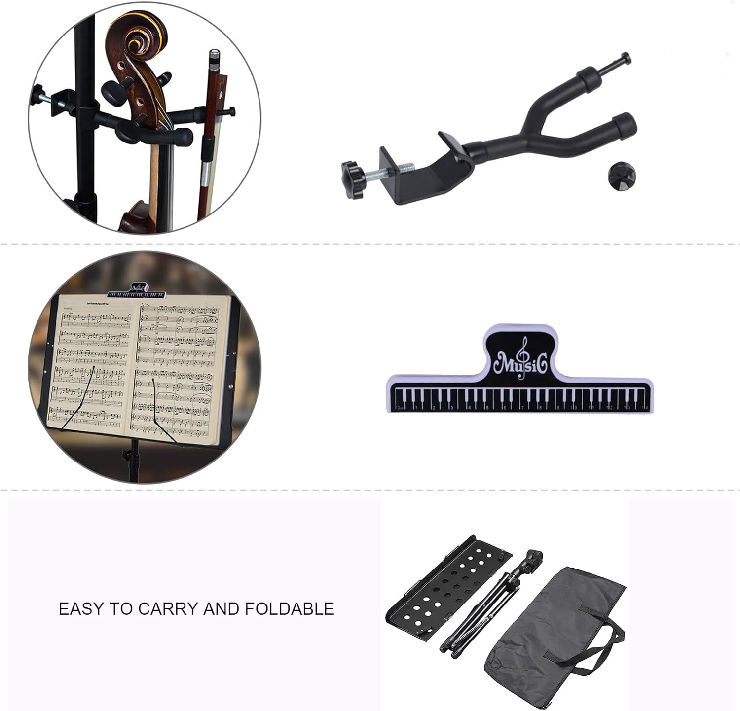 NEWFUN Pupitre Musique Pliable, Pupitre Partition, Pied à Musique Pour Enfants et Adultes, Professionnels, Avec Crochet pour Guitare, Sac de Rangement (Noir)