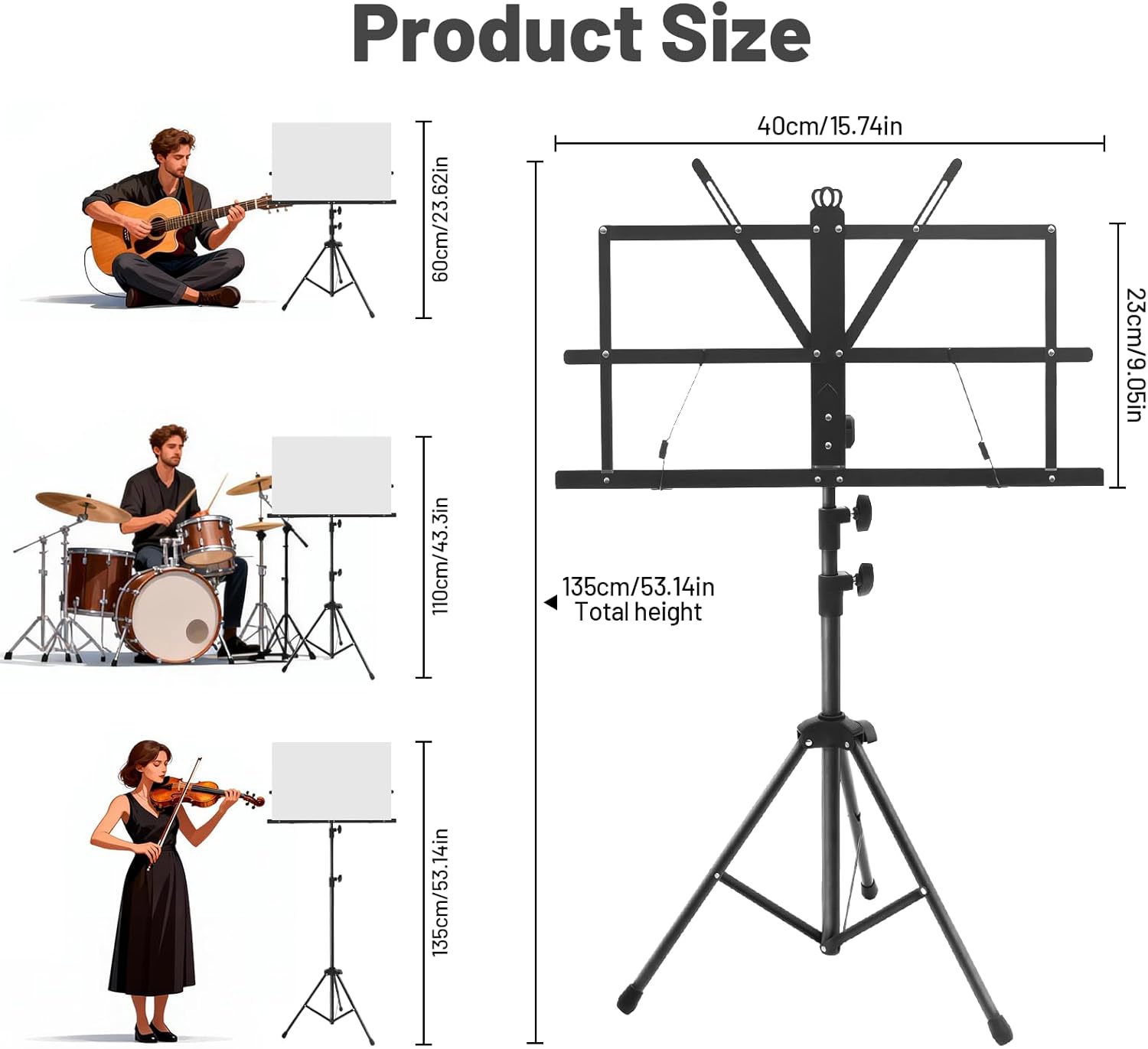 Pupitre Musique Pliable 2 en 1 avec Sac de Transport, Hauteur Réglable, Support de Partitions Métal Stable, Léger et Portable, Compact pour Stockage ou Voyage