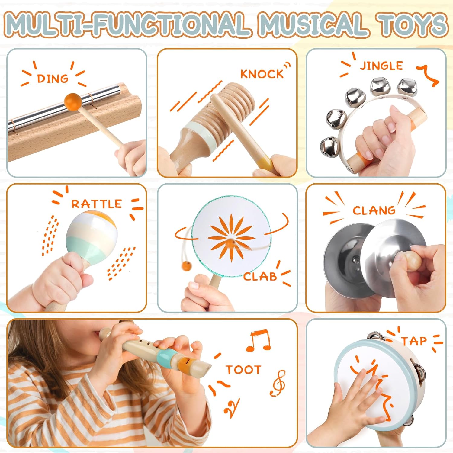 Instruments de Musique pour bébés – Jouets musicaux Montessori pour Enfants, Ensemble d'instruments à Percussion en Bois, Jouets musicaux aux Couleurs Neutres, Cadeaux pour Les Tout-Petits Multicolored