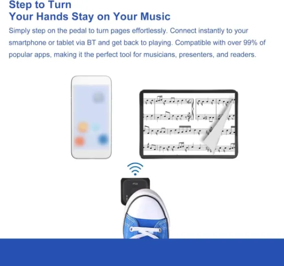Tourneur de Page à Pédale Bluetooth sans Fil, Tourneur de Partitions de Musique avec 4 Modes et Logiciel Personnalisable, Compatible avec Guitare et Piano