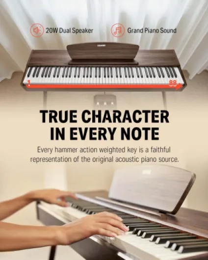 DDP-80 Piano numérique, clavier de 88 touches, piano électrique complet de taille standard avec support, triple pédale, connectivité MIDI et interface casque, couleur en bois de noyer 126 cm (W) x 35 cm (L) x 75 cm (H) marron