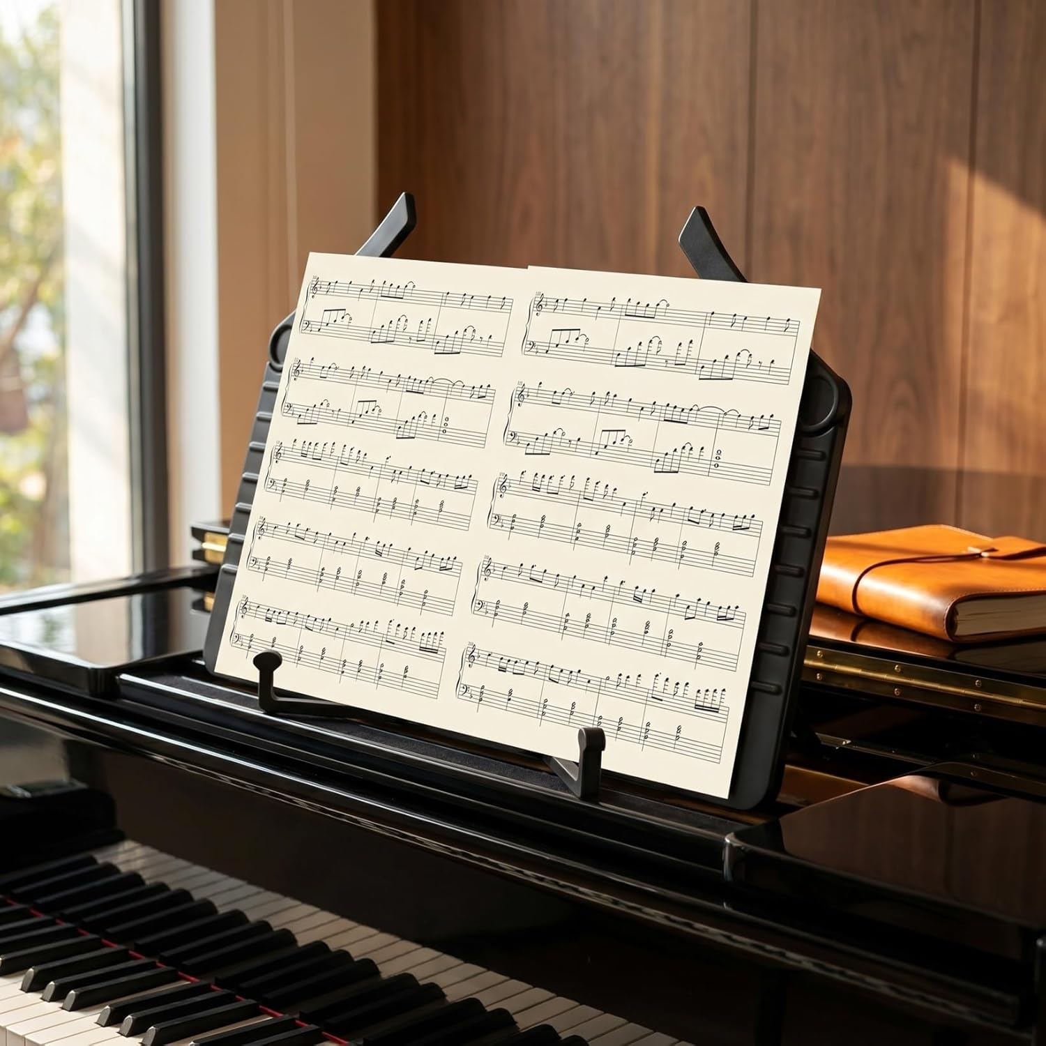 Support de partition portable pliable en acier noir pour piano et pratique instrumentale à la maison
