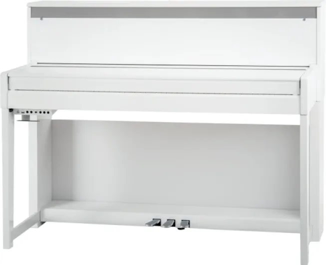 UP-1 WM Piano Droit Numérique - 88 Touches Clavier électronique à marteaux - Synthetiseur avec USB, MIDI, 40 voix, 256 polyphonie - Set avec Banc et Casque - Blanc Mat